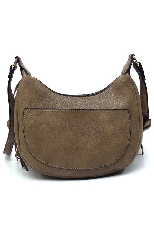 Fringe Hobo Crossbody Bag Faux Vegan Leather Zip Top Adjustable Strap