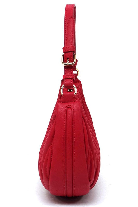 Chevron Quilted Hobo Bag Faux Vegan Leather Zip Top Closure Adjustable Strap