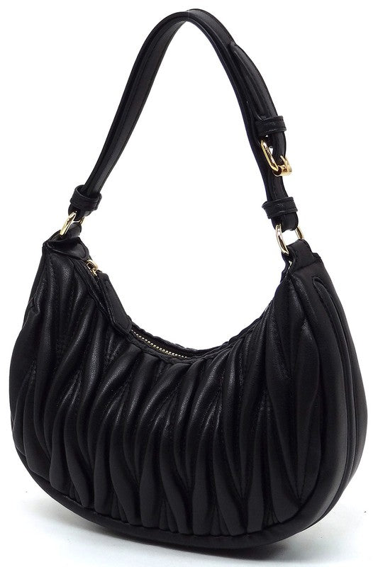 Chevron Quilted Hobo Bag Faux Vegan Leather Zip Top Closure Adjustable Strap