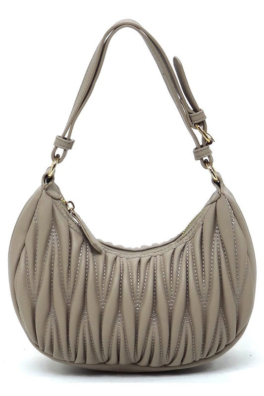 Chevron Quilted Hobo Bag Faux Vegan Leather Zip Top Closure Adjustable Strap