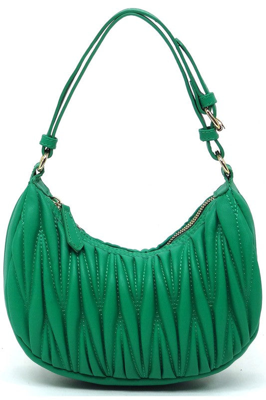 Chevron Quilted Hobo Bag Faux Vegan Leather Zip Top Closure Adjustable Strap