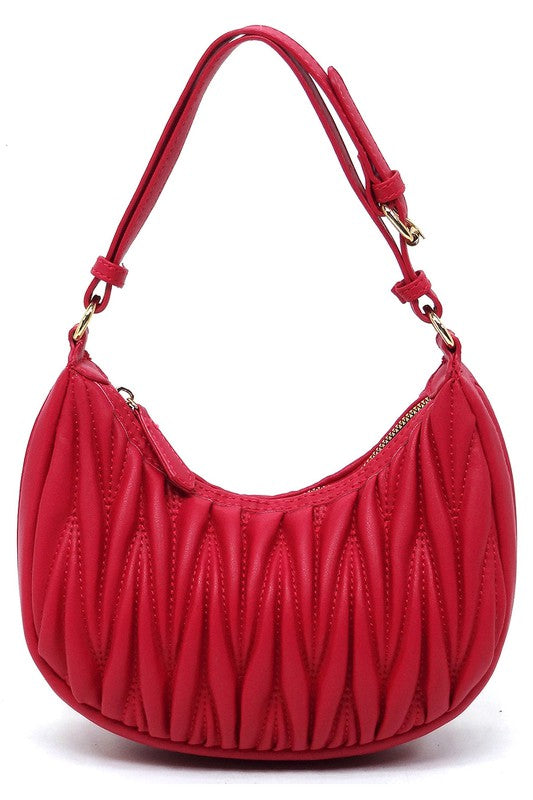 Chevron Quilted Hobo Bag Faux Vegan Leather Zip Top Closure Adjustable Strap