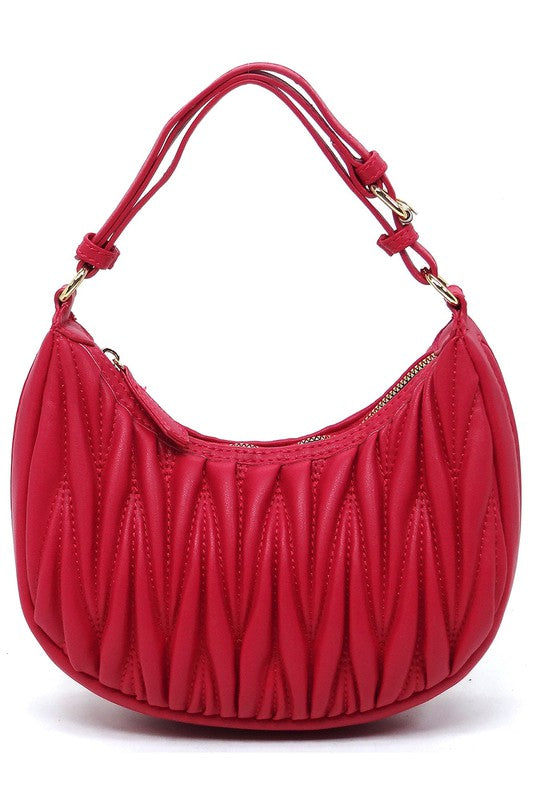 Chevron Quilted Hobo Bag Faux Vegan Leather Zip Top Closure Adjustable Strap