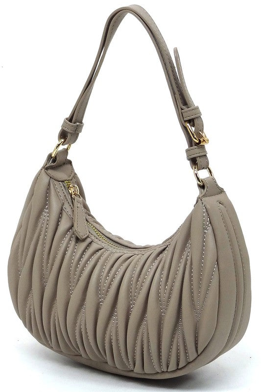 Chevron Quilted Hobo Bag Faux Vegan Leather Zip Top Closure Adjustable Strap
