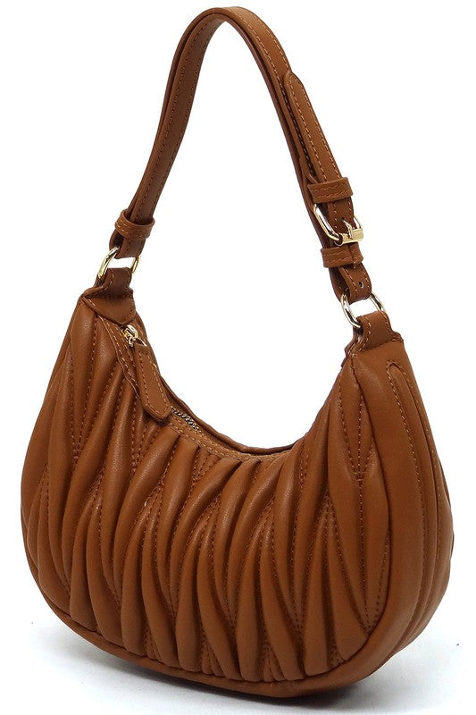 Chevron Quilted Hobo Bag Faux Vegan Leather Zip Top Closure Adjustable Strap