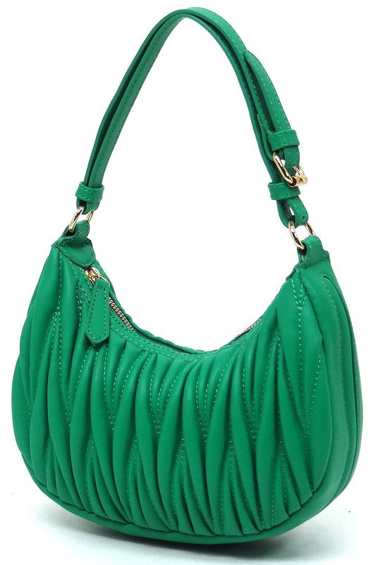 Chevron Quilted Hobo Bag Faux Vegan Leather Zip Top Closure Adjustable Strap