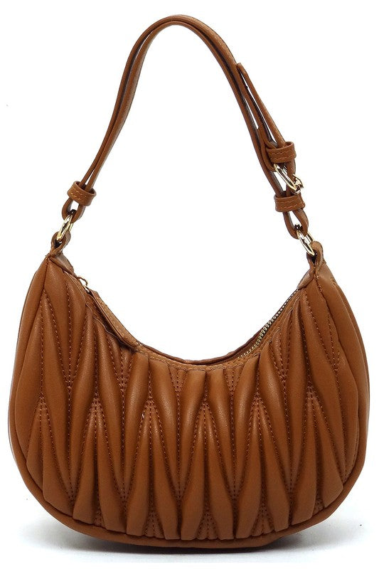 Chevron Quilted Hobo Bag Faux Vegan Leather Zip Top Closure Adjustable Strap