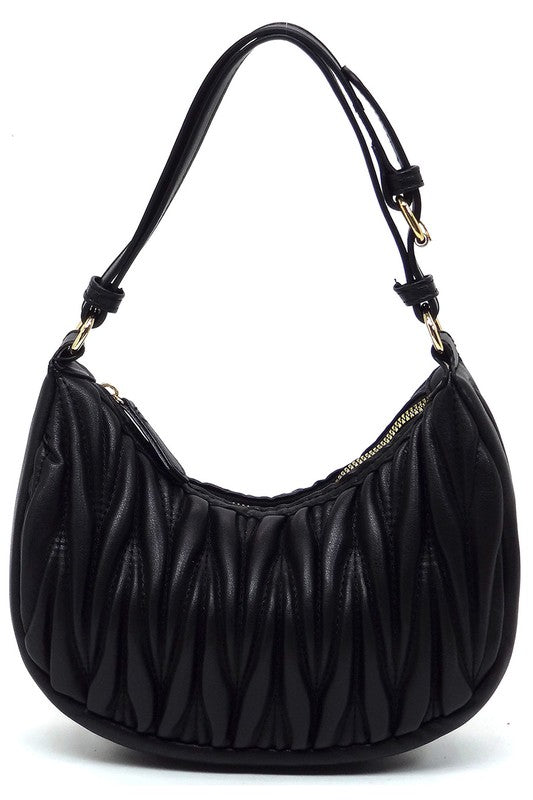 Chevron Quilted Hobo Bag Faux Vegan Leather Zip Top Closure Adjustable Strap