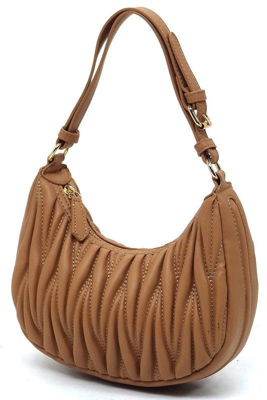 Chevron Quilted Hobo Bag Faux Vegan Leather Zip Top Closure Adjustable Strap