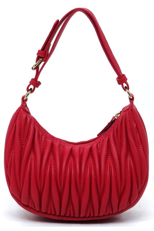 Chevron Quilted Hobo Bag Faux Vegan Leather Zip Top Closure Adjustable Strap