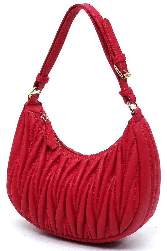 Chevron Quilted Hobo Bag Faux Vegan Leather Zip Top Closure Adjustable Strap