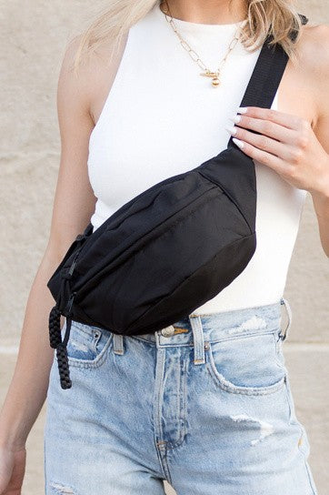 Marisa Nylon Crescent Sling Bag Fanny Pack with Adjustable Strap Zipper Closure Multiple Pockets