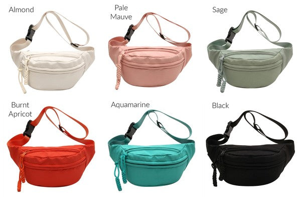 Marisa Nylon Crescent Sling Bag Fanny Pack with Adjustable Strap Zipper Closure Multiple Pockets