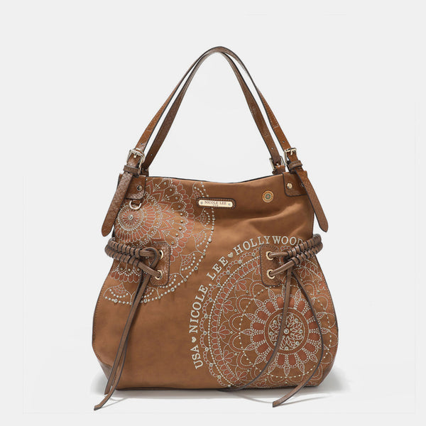 Medium Vegan Leather Hobo Bag with Adjustable Straps and Embellishments