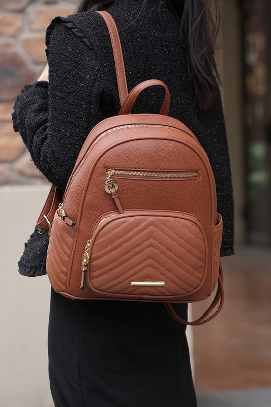 MKF Collection Romana Backpack Vegan Leather 13" W 13" H 5" D Zipper Closure Gold-tone Hardware Multiple Pockets