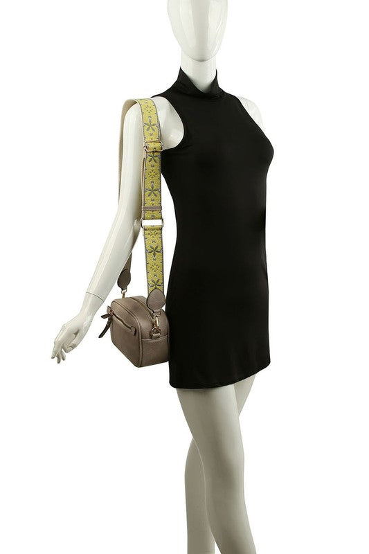 Guitar Strap Crossbody Bag Faux Vegan Leather Zip Top Closure Gold Hardware