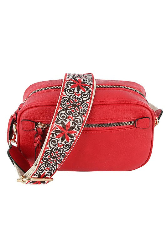 Guitar Strap Crossbody Bag Faux Vegan Leather Zip Top Closure Gold Hardware