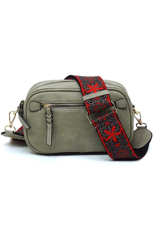 Guitar Strap Crossbody Bag Faux Vegan Leather Zip Top Closure Gold Hardware