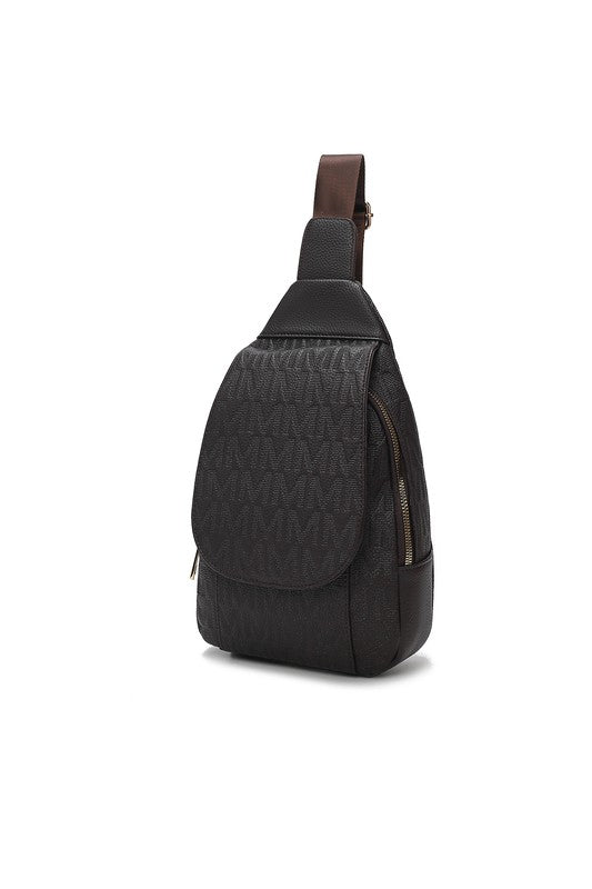 MKF Collection Cleisy Sling Bag Vegan Leather Gold-tone Hardware Adjustable Strap 7.8 x 11.8 x 2.75 Inches Zipper Pockets