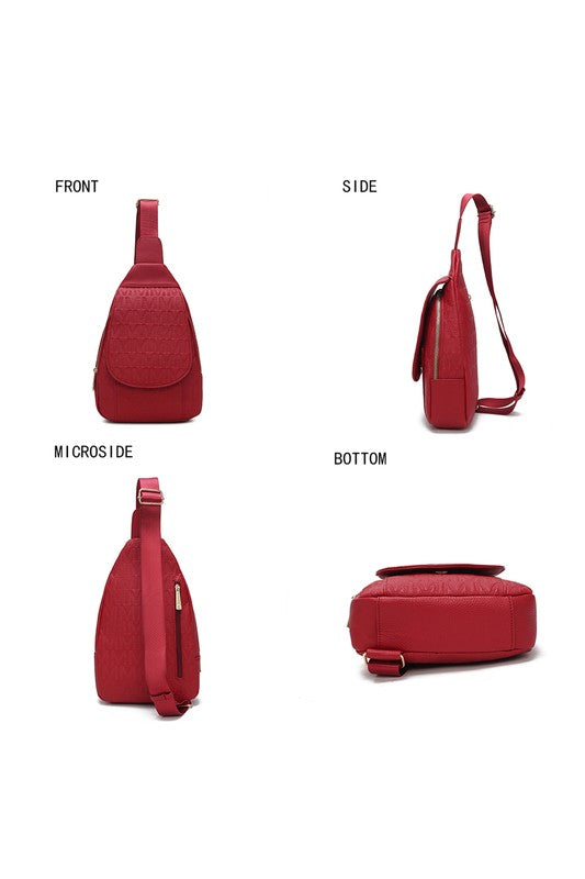 MKF Collection Cleisy Sling Bag Vegan Leather Gold-tone Hardware Adjustable Strap 7.8 x 11.8 x 2.75 Inches Zipper Pockets