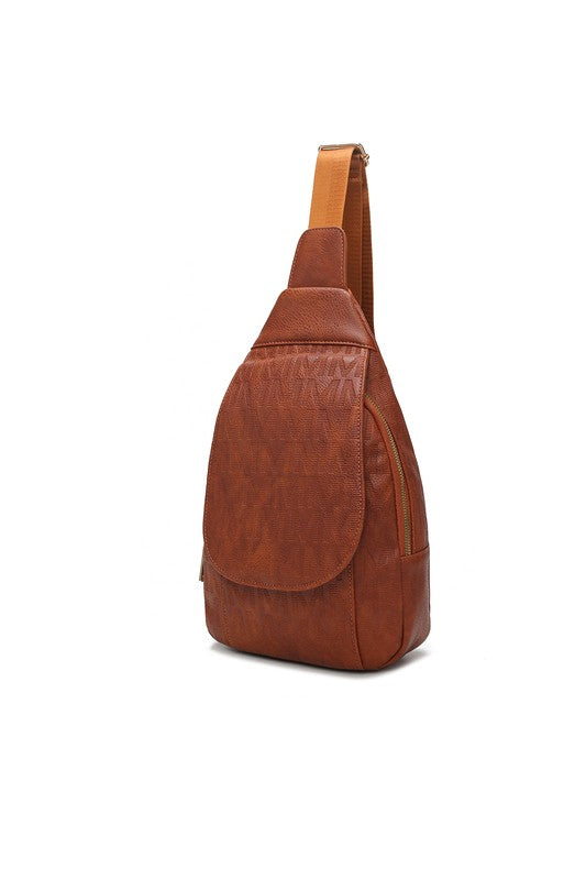 MKF Collection Cleisy Sling Bag Vegan Leather Gold-tone Hardware Adjustable Strap 7.8 x 11.8 x 2.75 Inches Zipper Pockets