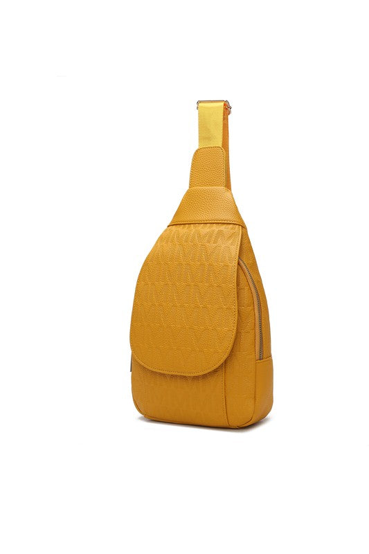 MKF Collection Cleisy Sling Bag Vegan Leather Gold-tone Hardware Adjustable Strap 7.8 x 11.8 x 2.75 Inches Zipper Pockets