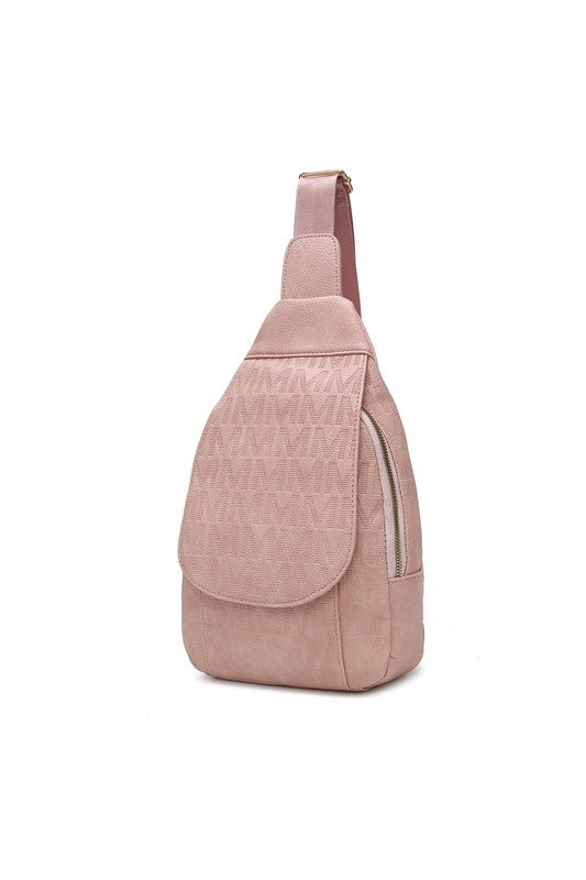 MKF Collection Cleisy Sling Bag Vegan Leather Gold-tone Hardware Adjustable Strap 7.8 x 11.8 x 2.75 Inches Zipper Pockets