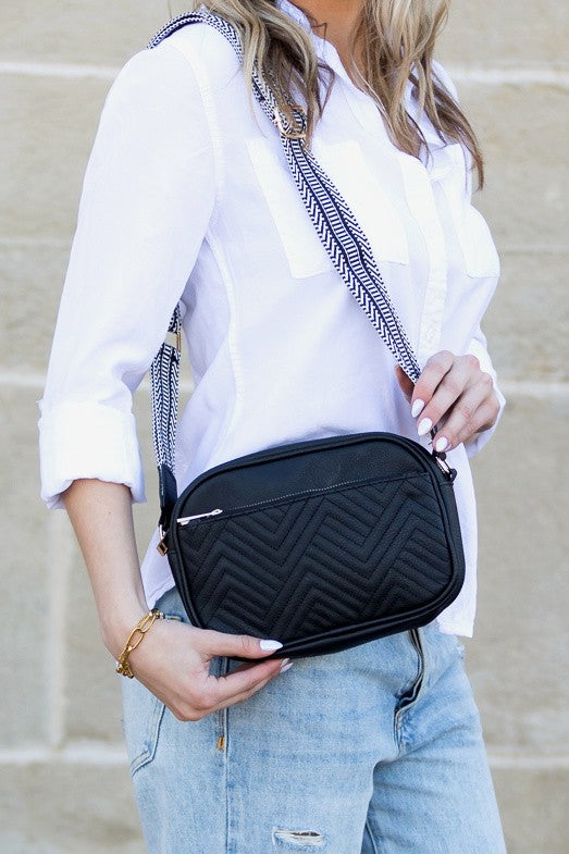 Vegan Leather Camera Crossbody Bag with Adjustable Strap, Gold Hardware, Top Zip Closure, Front Zip Pocket and Interior Pockets