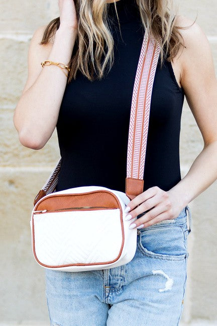 Vegan Leather Camera Crossbody Bag with Adjustable Strap, Gold Hardware, Top Zip Closure, Front Zip Pocket and Interior Pockets