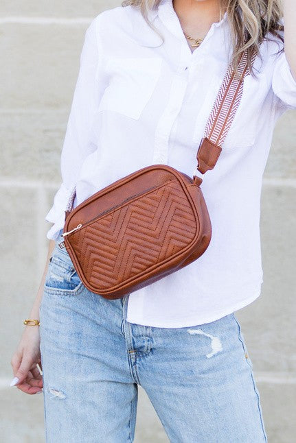 Vegan Leather Camera Crossbody Bag with Adjustable Strap, Gold Hardware, Top Zip Closure, Front Zip Pocket and Interior Pockets