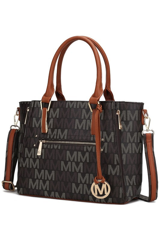 MKF Collection Siena M Handbag Faux Leather Gold Tone Zippered Pockets Adjustable Strap 14.5x10x5.5 inches