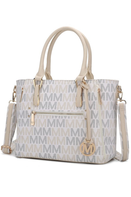 MKF Collection Siena M Handbag Faux Leather Gold Tone Zippered Pockets Adjustable Strap 14.5x10x5.5 inches