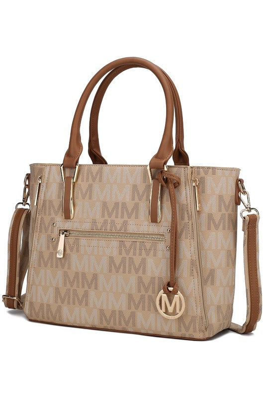 MKF Collection Siena M Handbag Faux Leather Gold Tone Zippered Pockets Adjustable Strap 14.5x10x5.5 inches