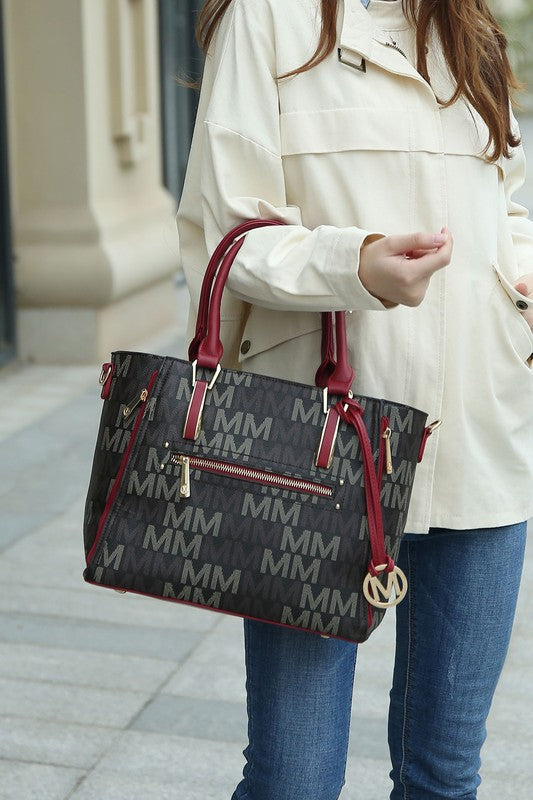MKF Collection Siena M Handbag Faux Leather Gold Tone Zippered Pockets Adjustable Strap 14.5x10x5.5 inches