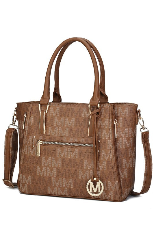 MKF Collection Siena M Handbag Faux Leather Gold Tone Zippered Pockets Adjustable Strap 14.5x10x5.5 inches