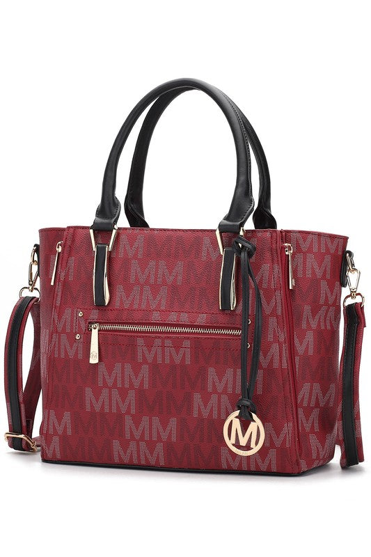 MKF Collection Siena M Handbag Faux Leather Gold Tone Zippered Pockets Adjustable Strap 14.5x10x5.5 inches