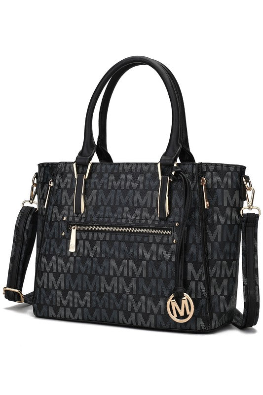 MKF Collection Siena M Handbag Faux Leather Gold Tone Zippered Pockets Adjustable Strap 14.5x10x5.5 inches