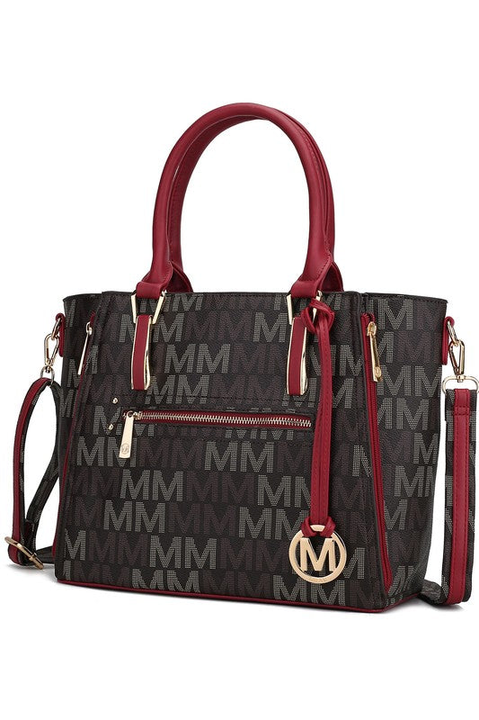 MKF Collection Siena M Handbag Faux Leather Gold Tone Zippered Pockets Adjustable Strap 14.5x10x5.5 inches