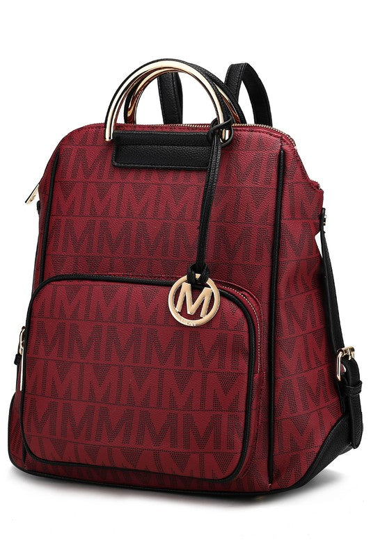 MKF Collection Cora Milan Backpack Faux Leather Two Zippered Pockets Adjustable Strap Front Pocket Zip Top Closure