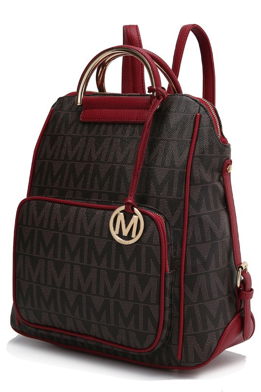 MKF Collection Cora Milan Backpack Faux Leather Two Zippered Pockets Adjustable Strap Front Pocket Zip Top Closure