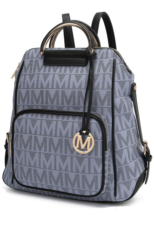 MKF Collection Cora Milan Backpack Faux Leather Two Zippered Pockets Adjustable Strap Front Pocket Zip Top Closure