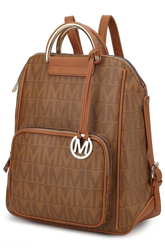 MKF Collection Cora Milan Backpack Faux Leather Two Zippered Pockets Adjustable Strap Front Pocket Zip Top Closure