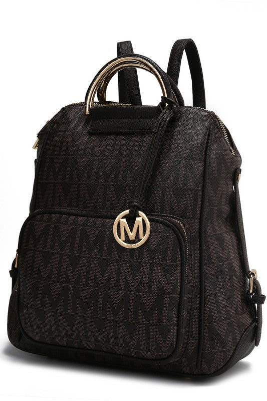 MKF Collection Cora Milan Backpack Faux Leather Two Zippered Pockets Adjustable Strap Front Pocket Zip Top Closure
