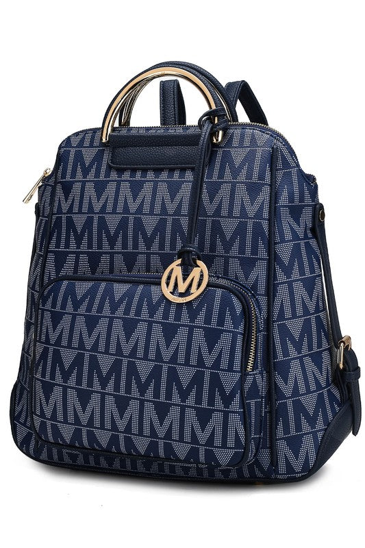 MKF Collection Cora Milan Backpack Faux Leather Two Zippered Pockets Adjustable Strap Front Pocket Zip Top Closure