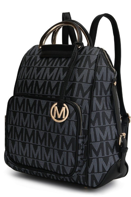MKF Collection Cora Milan Backpack Faux Leather Two Zippered Pockets Adjustable Strap Front Pocket Zip Top Closure