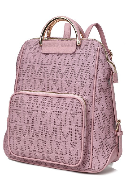 MKF Collection Cora Milan Backpack Faux Leather Two Zippered Pockets Adjustable Strap Front Pocket Zip Top Closure