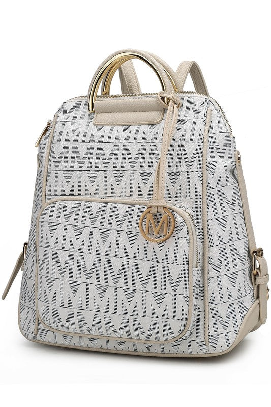 MKF Collection Cora Milan Backpack Faux Leather Two Zippered Pockets Adjustable Strap Front Pocket Zip Top Closure