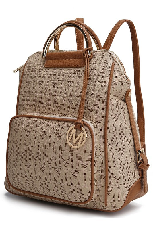 MKF Collection Cora Milan Backpack Faux Leather Two Zippered Pockets Adjustable Strap Front Pocket Zip Top Closure