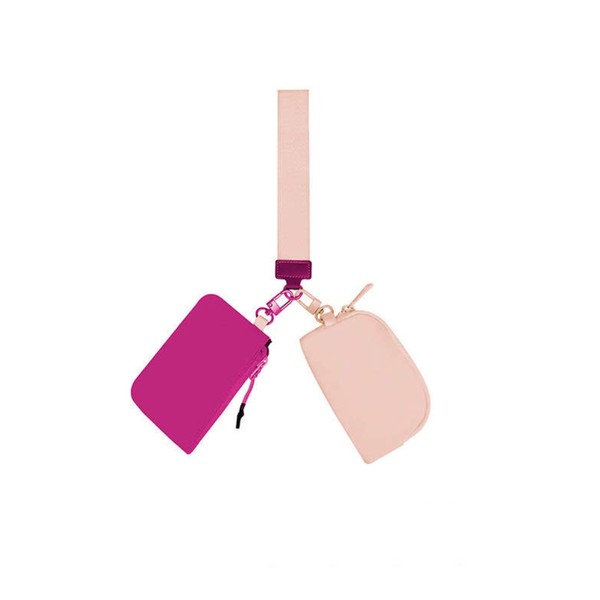 Clippable Dual Pouch Wristlet Easy-Wipe Nylon Zipper Closure Detachable Pouches Heavy Duty Clips Open Interior
