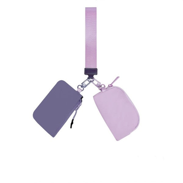 Clippable Dual Pouch Wristlet Easy-Wipe Nylon Zipper Closure Detachable Pouches Heavy Duty Clips Open Interior